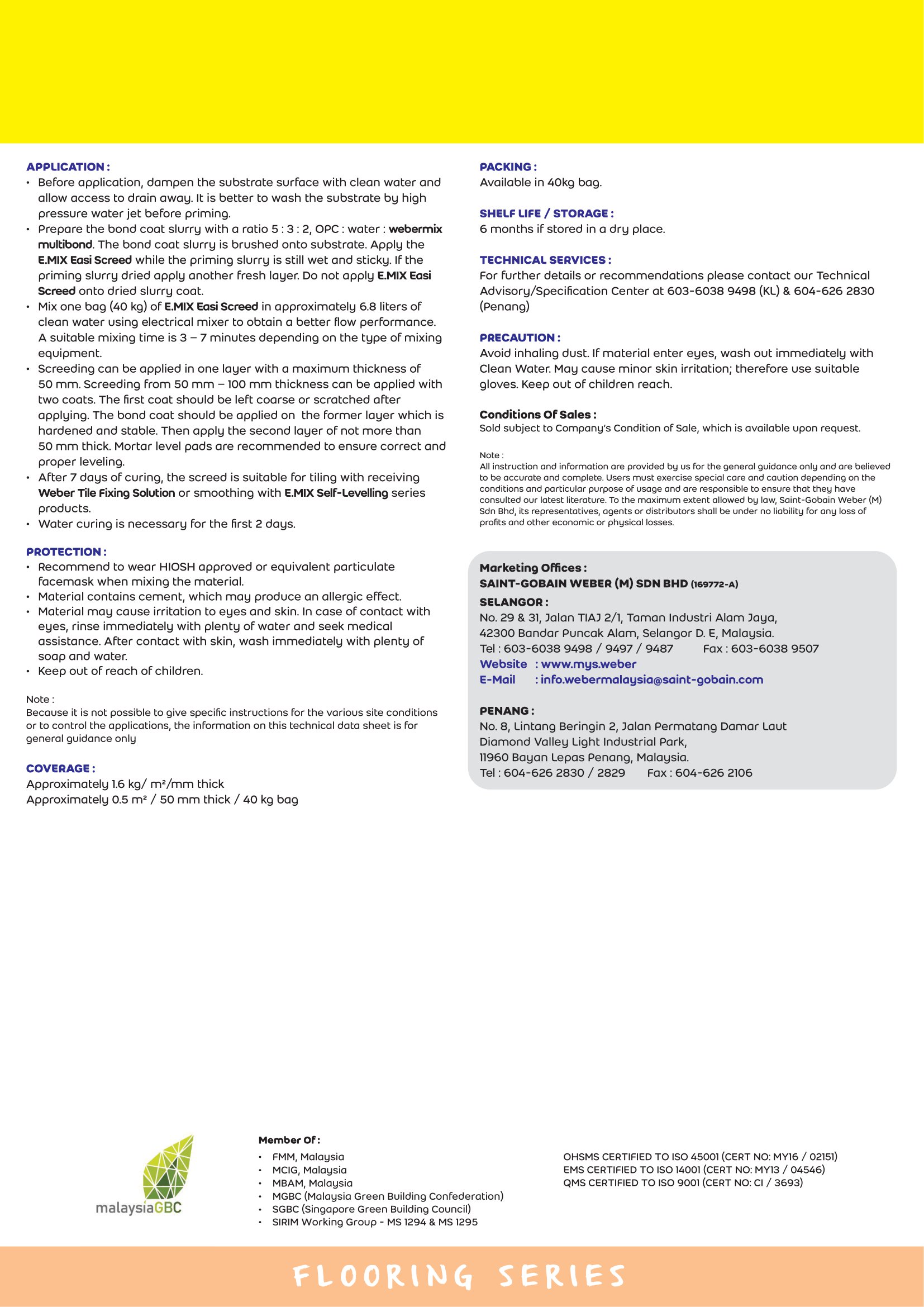 KCS Marketing Sdn Bhd | E-MIX Easi Screed (40kg)