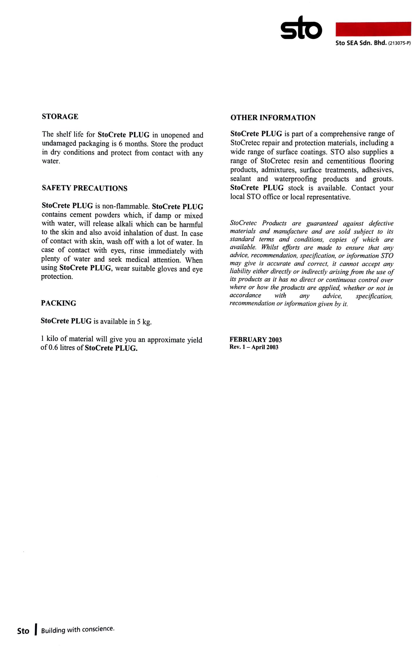 Stocrete Plug KCS Marketing Sdn Bhd |StoCrete Plug (5kg)